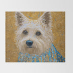Gustav Klimt Style White Dog with Blue Costume Throw Blanket Gallery Image 2