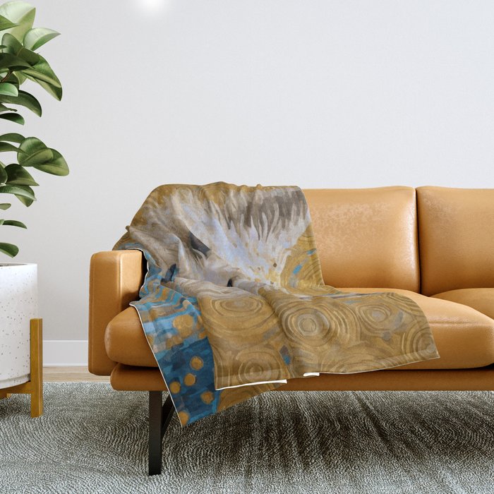 Gustav Klimt Style White Dog with Blue Costume Throw Blanket Gallery Image 1