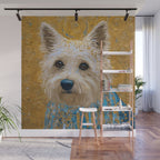 Gustav Klimt Style White Dog with Blue Costume Wall Mural Gallery Image 1