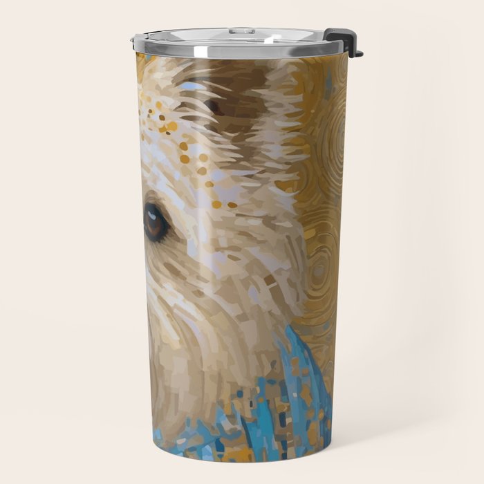 Gustav Klimt Style White Dog with Blue Costume Travel Mug Gallery Image 2