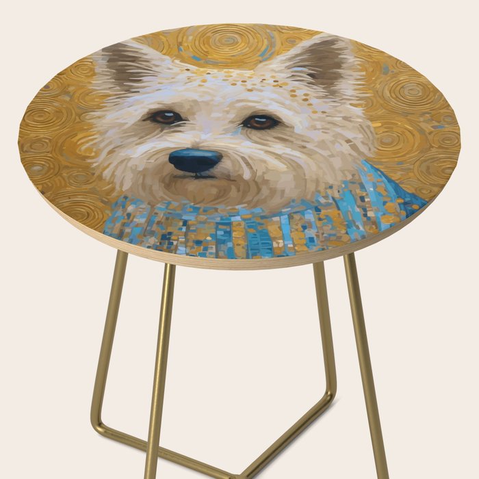 Gustav Klimt Style White Dog with Blue Costume Side Table Gallery Image 2