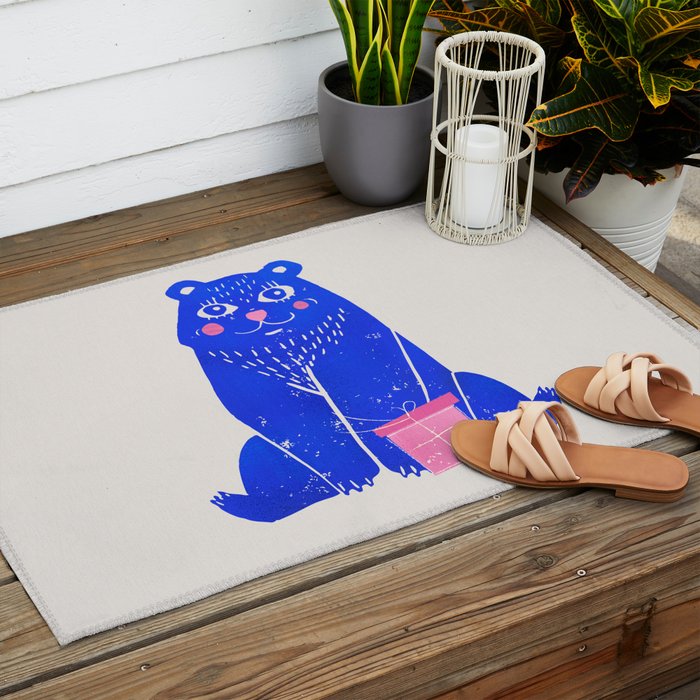 Blue Christmas Bear Outdoor Rug Gallery Image 2