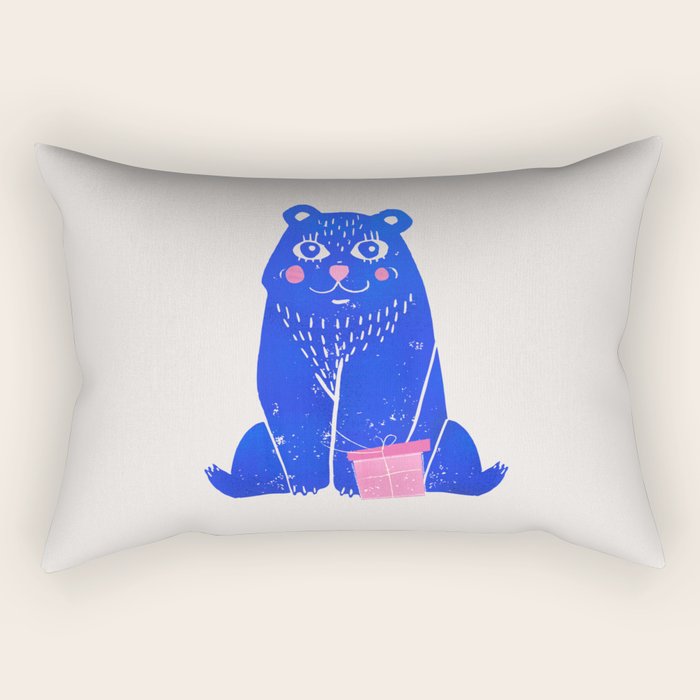 Blue Christmas Bear Rectangular Pillow Gallery Image 2