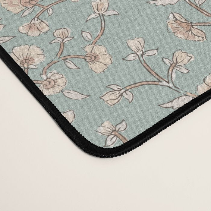 Ditsy Trailing Block Print Floral - Light Sage Green Desk Mat Gallery Image 4