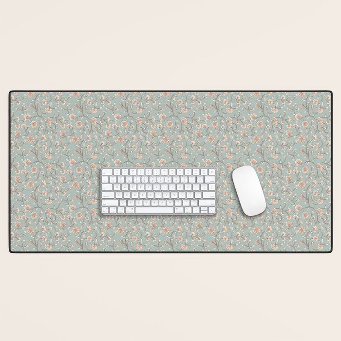 Ditsy Trailing Block Print Floral - Light Sage Green Desk Mat Gallery Image 1