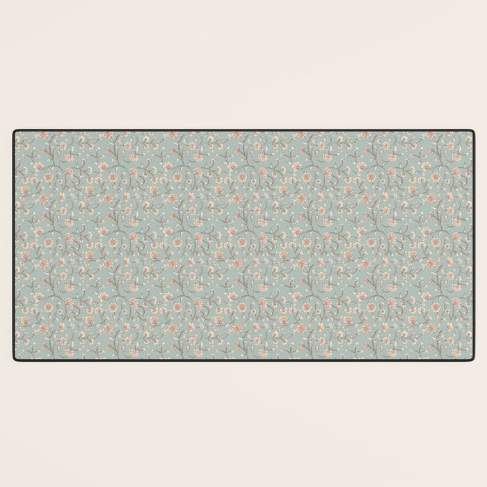 Ditsy Trailing Block Print Floral - Light Sage Green Desk Mat Gallery Image 3