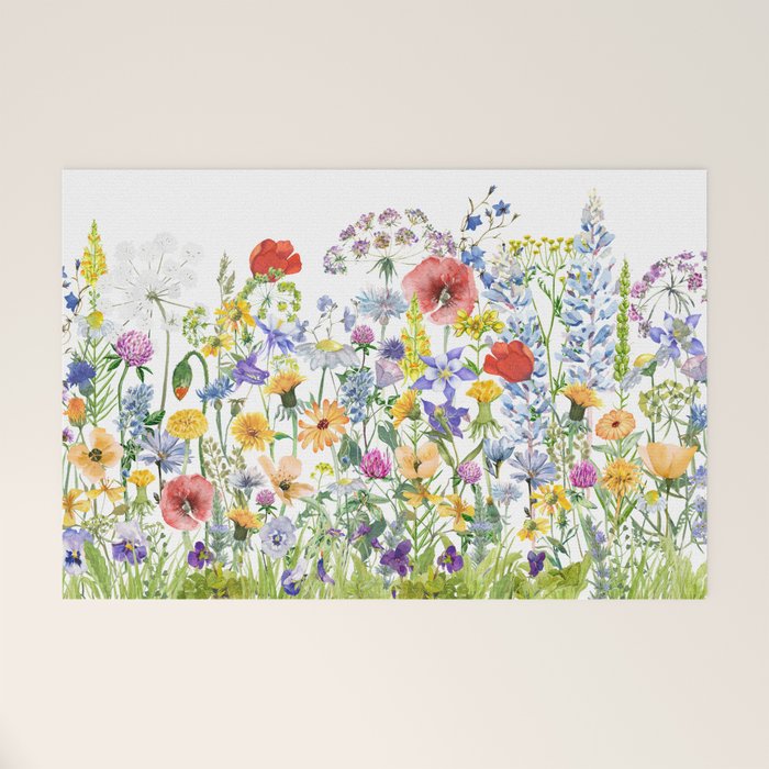 Colorful Midsummer Scandinavian Wildflowers Meadow  Welcome Mat Gallery Image 1