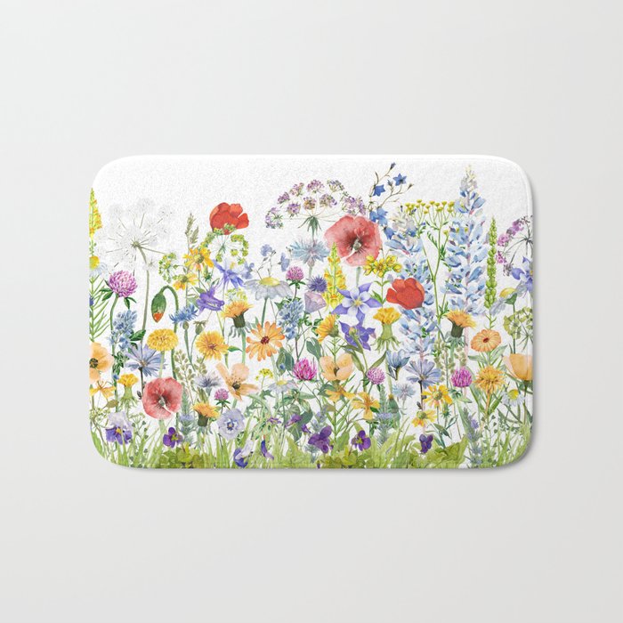Colorful Midsummer Scandinavian Wildflowers Meadow  Bath Mat Gallery Image 1
