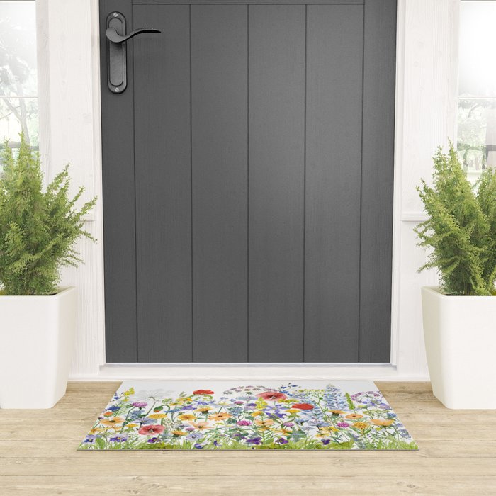 Colorful Midsummer Scandinavian Wildflowers Meadow  Welcome Mat Gallery Image 3