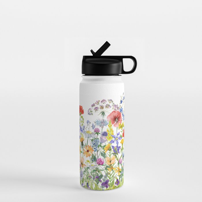 Colorful Midsummer Scandinavian Wildflowers Meadow  Water Bottle Gallery Image 1
