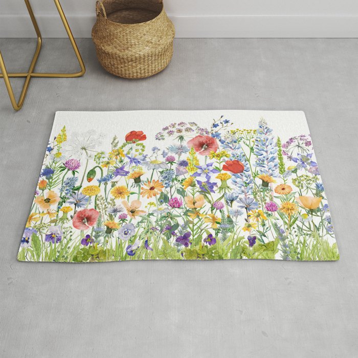 Colorful Midsummer Scandinavian Wildflowers Meadow  Rug Gallery Image 1