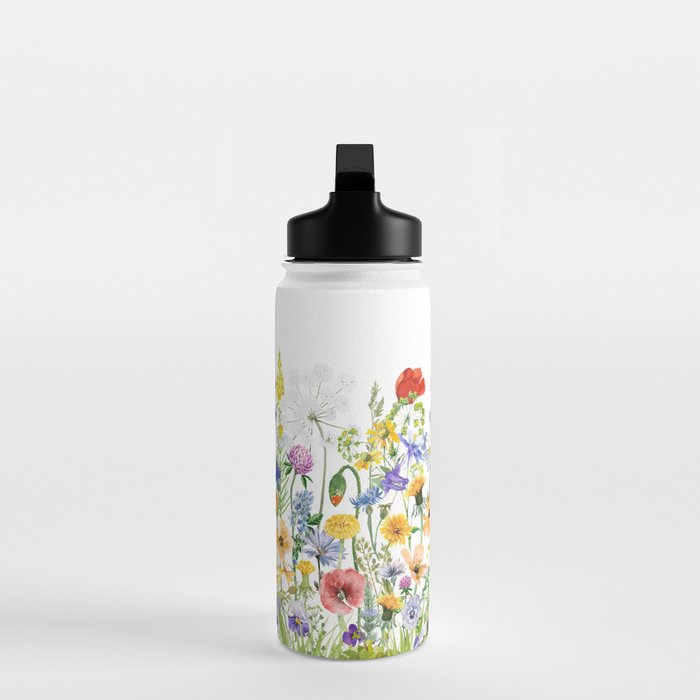 Colorful Midsummer Scandinavian Wildflowers Meadow  Water Bottle Gallery Image 3