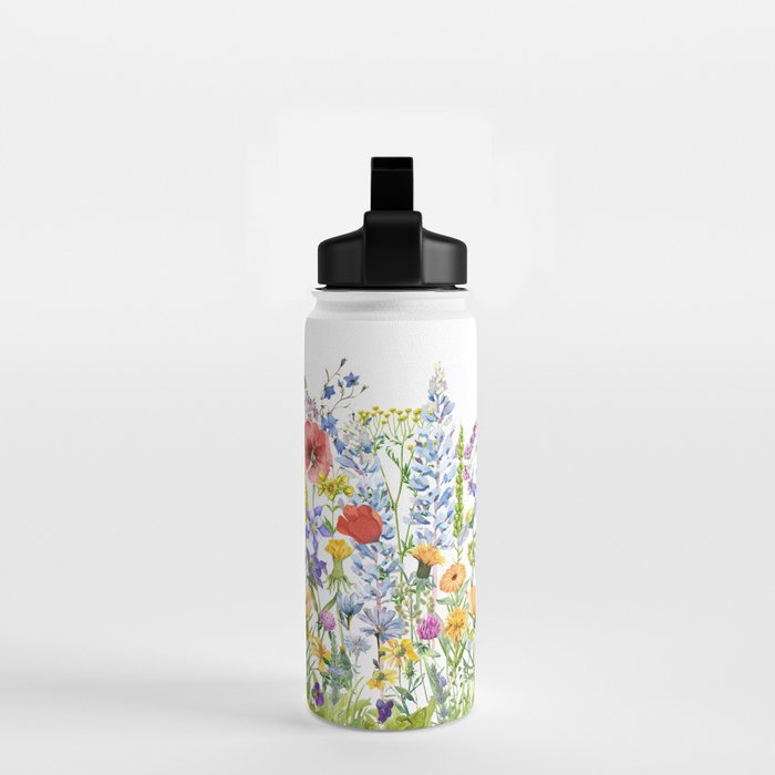 Colorful Midsummer Scandinavian Wildflowers Meadow  Water Bottle Gallery Image 2