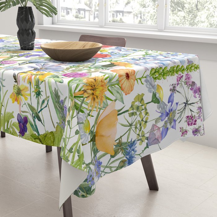 Colorful Midsummer Scandinavian Wildflowers Meadow  Tablecloth Gallery Image 3