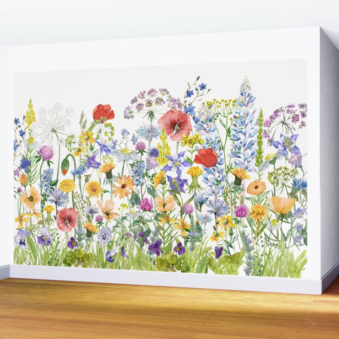 Colorful Midsummer Scandinavian Wildflowers Meadow  Wall Mural Gallery Image 2
