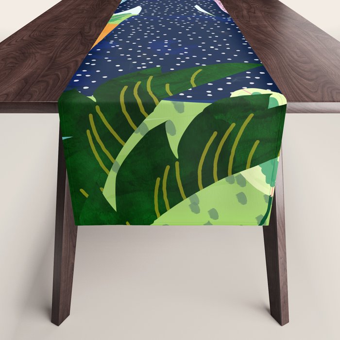 African Safari, Colorful Tropical Jungle Travel, Botanical Watercolor, Blonde Woman with a Leopard Table Runner Gallery Image 1