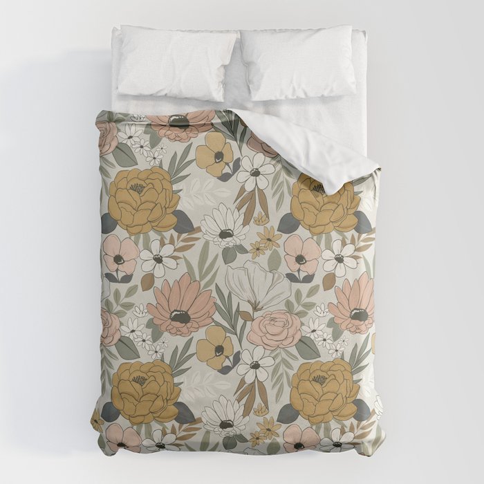 Retro Boho Floral, Vintage Floral Pattern  Duvet Cover Gallery Image 6
