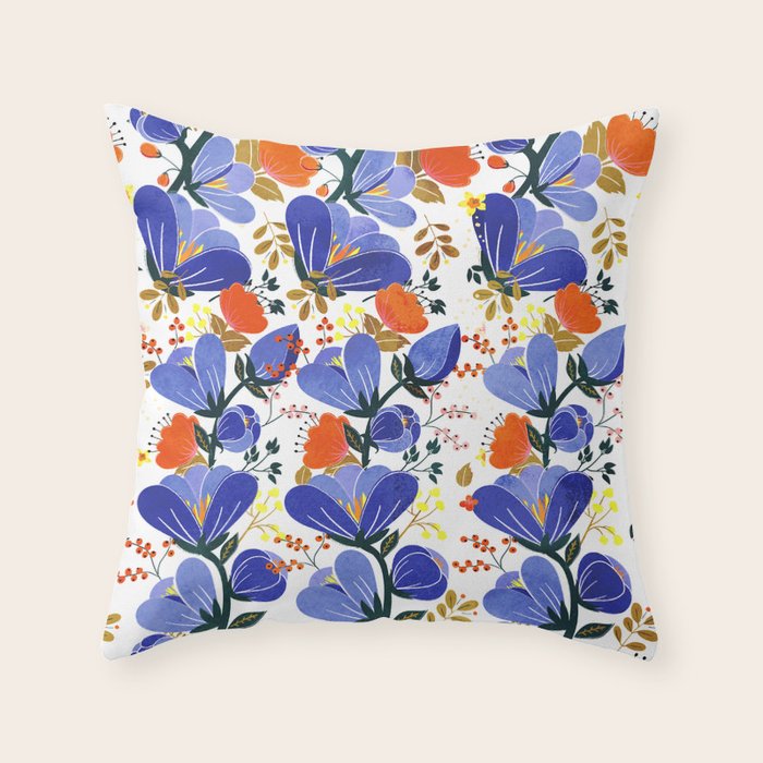 folk spring flowers no2 Throw Pillow Gallery Image 1