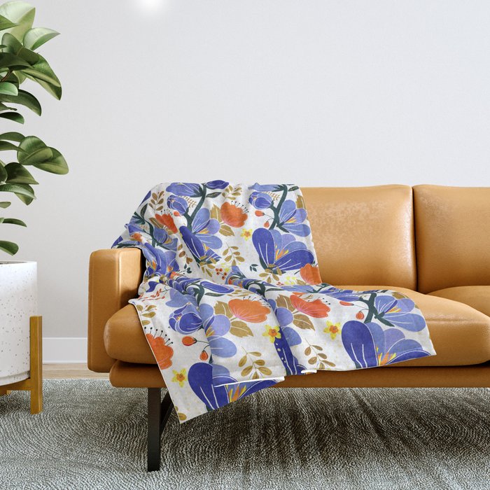 folk spring flowers no2 Throw Blanket Gallery Image 1