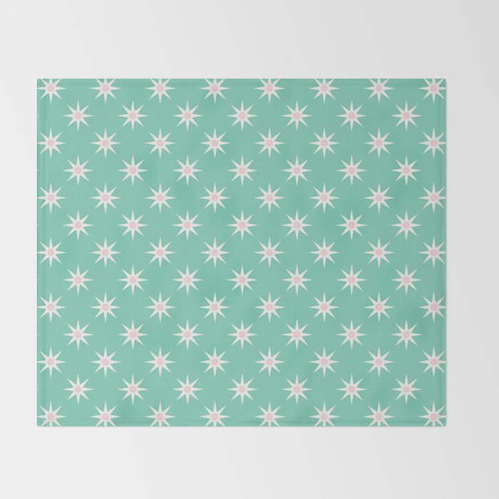 Northern Winter Star Festive Grid Pink White and Mint Green Throw Blanket Gallery Image 2
