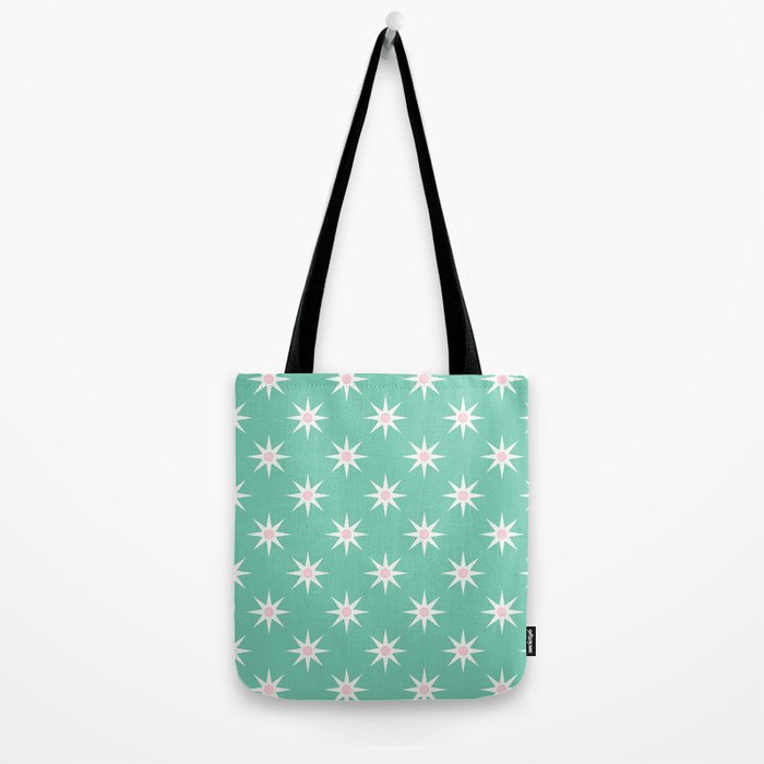 Northern Winter Star Festive Grid Pink White and Mint Green Tote Bag Gallery Image 2
