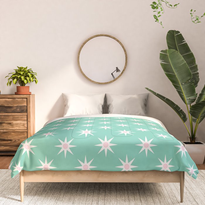 Northern Winter Star Festive Grid Pink White and Mint Green Comforter Gallery Image 3