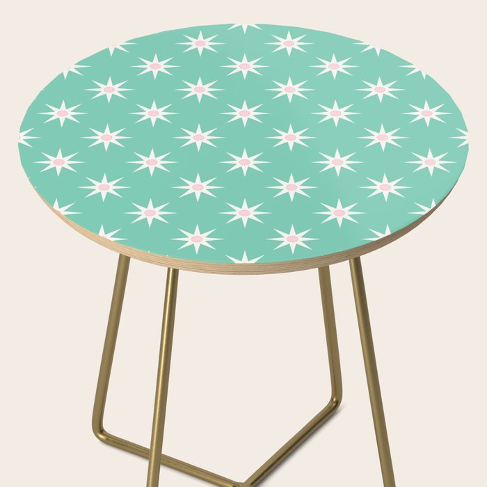 Northern Winter Star Festive Grid Pink White and Mint Green Side Table Gallery Image 2