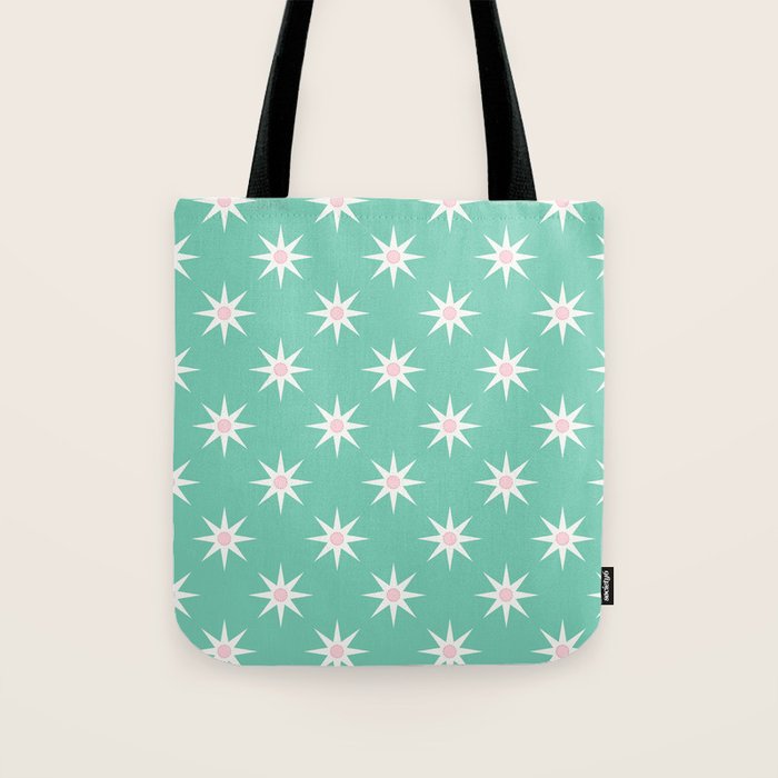 Northern Winter Star Festive Grid Pink White and Mint Green Tote Bag Gallery Image 1