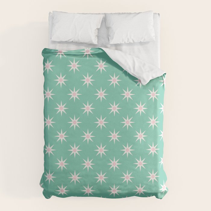 Northern Winter Star Festive Grid Pink White and Mint Green Duvet Cover Gallery Image 6