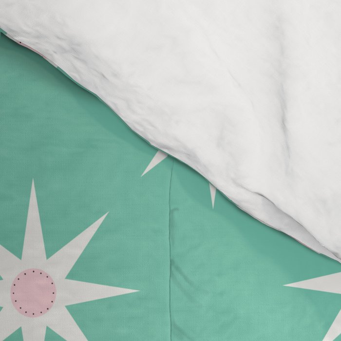 Northern Winter Star Festive Grid Pink White and Mint Green Comforter Gallery Image 4