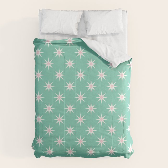 Northern Winter Star Festive Grid Pink White and Mint Green Comforter Gallery Image 1