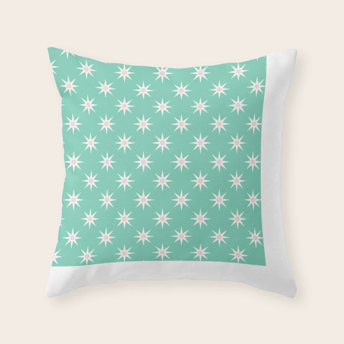 Northern Winter Star Festive Grid Pink White and Mint Green Throw Pillow Gallery Image 1