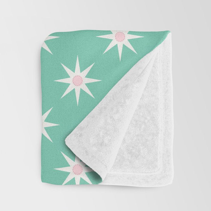 Northern Winter Star Festive Grid Pink White and Mint Green Throw Blanket Gallery Image 3