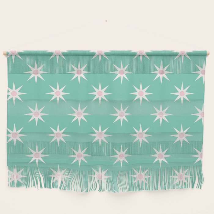 Northern Winter Star Festive Grid Pink White and Mint Green Wall Hanging Gallery Image 1