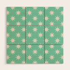 Northern Winter Star Festive Grid Pink White and Mint Green Wood Wall Art Gallery Image 1