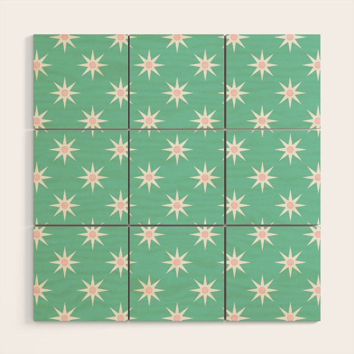Northern Winter Star Festive Grid Pink White and Mint Green Wood Wall Art Gallery Image 1