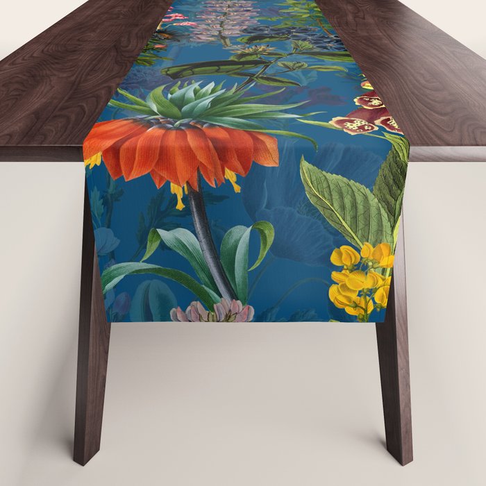 Vintage & Shabby Chic - Blue Midnight Spring Botancial Flower Garden Table Runner Gallery Image 1