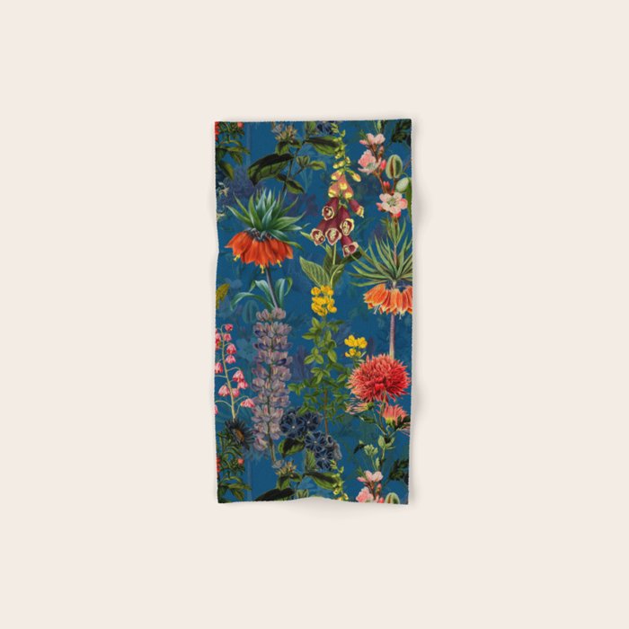 Vintage & Shabby Chic - Blue Midnight Spring Botancial Flower Garden Hand & Bath Towel Gallery Image 1
