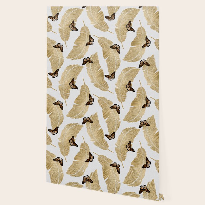Butterfly & Palm Leaf, Gold Wall Art Wallpaper Gallery Image 2