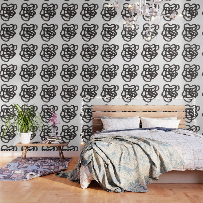 'Ink Memories' Minimalist Ink Line Drawing Abstract Black Brush Strokes Modern Funky Maze by Ejaaz Haniff Wallpaper Gallery Image 1