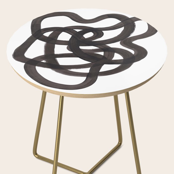 'Ink Memories' Minimalist Ink Line Drawing Abstract Black Brush Strokes Modern Funky Maze by Ejaaz Haniff Side Table Gallery Image 2