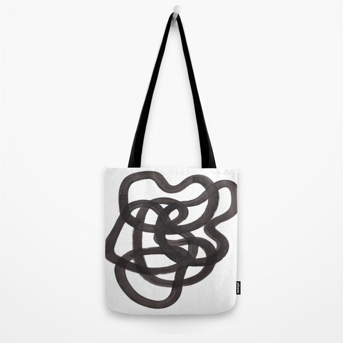 'Ink Memories' Minimalist Ink Line Drawing Abstract Black Brush Strokes Modern Funky Maze by Ejaaz Haniff Tote Bag Gallery Image 2