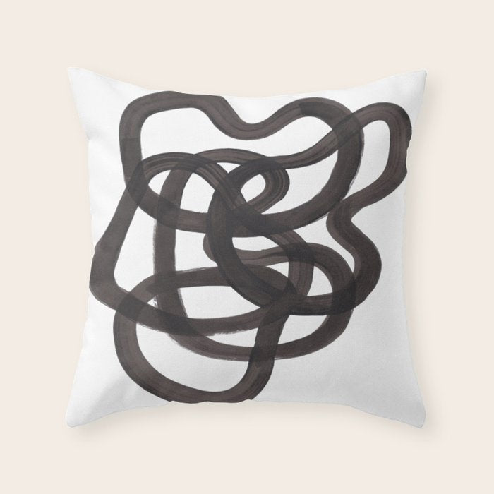 'Ink Memories' Minimalist Ink Line Drawing Abstract Black Brush Strokes Modern Funky Maze by Ejaaz Haniff Throw Pillow Gallery Image 1