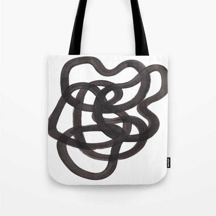 'Ink Memories' Minimalist Ink Line Drawing Abstract Black Brush Strokes Modern Funky Maze by Ejaaz Haniff Tote Bag Gallery Image 1