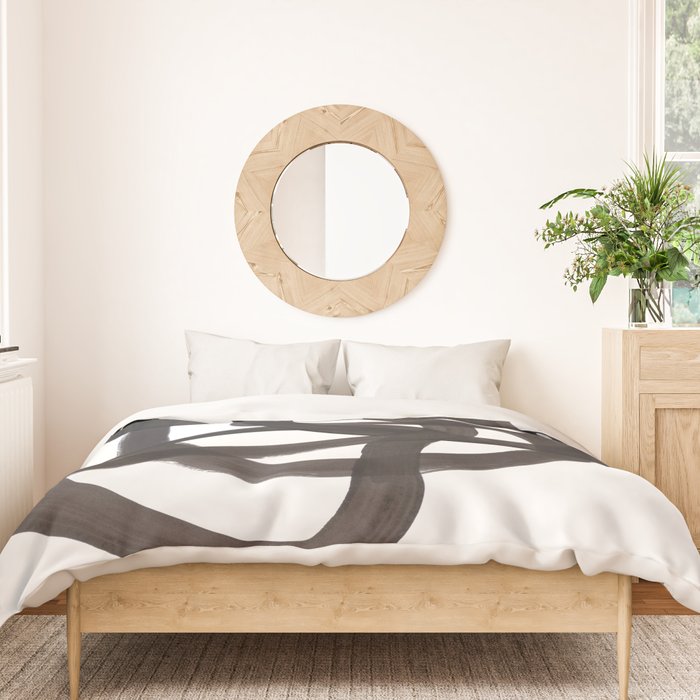 'Ink Memories' Minimalist Ink Line Drawing Abstract Black Brush Strokes Modern Funky Maze by Ejaaz Haniff Duvet Cover Gallery Image 3
