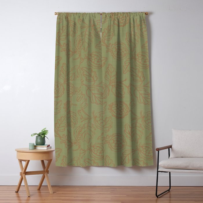 Block Print Pomegranate in Olive Window Curtain
