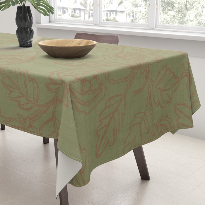Block Print Pomegranate in Olive Tablecloth Gallery Image 3