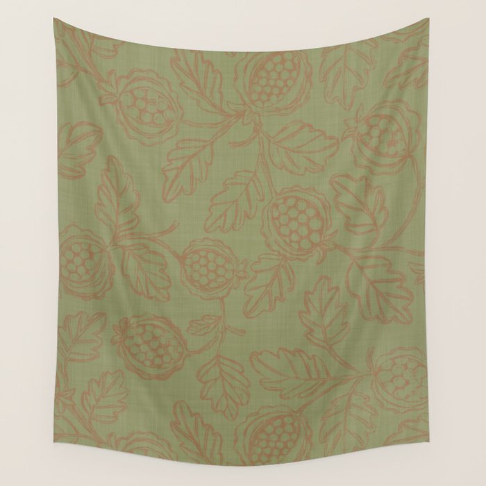 Block Print Pomegranate in Olive Wall Tapestry Gallery Image 4