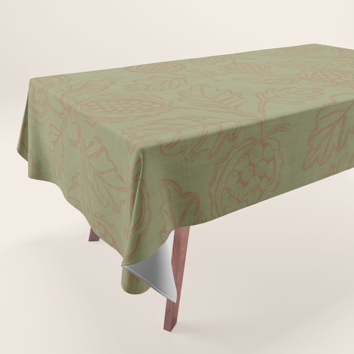 Block Print Pomegranate in Olive Tablecloth Gallery Image 1