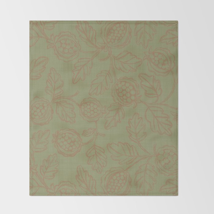 Block Print Pomegranate in Olive Throw Blanket Gallery Image 2